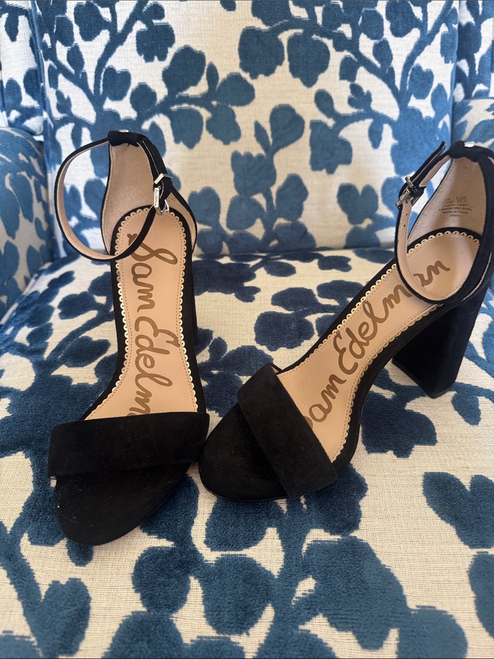 Sam Edelman Black Suede Ankle-Strap Block Heel Sandals